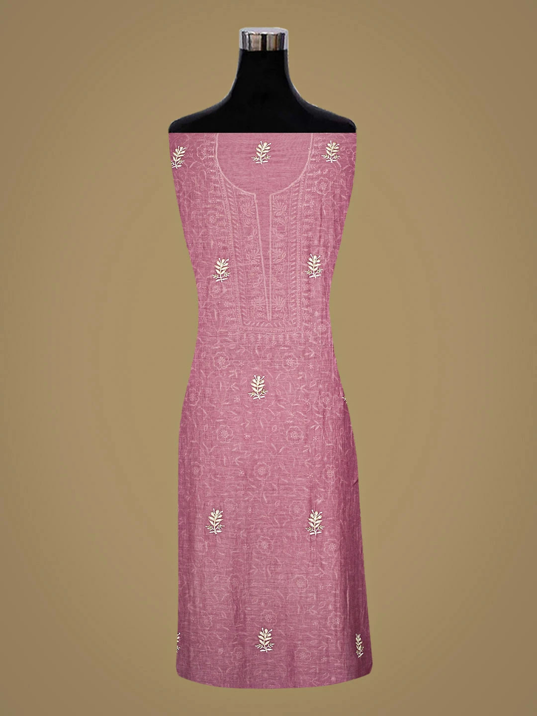 Ada Hand Embroidered Mauve Chanderi Lucknowi Chikankari Unstitched Kurta Dupatta Set With Cutdana Work 01A712224