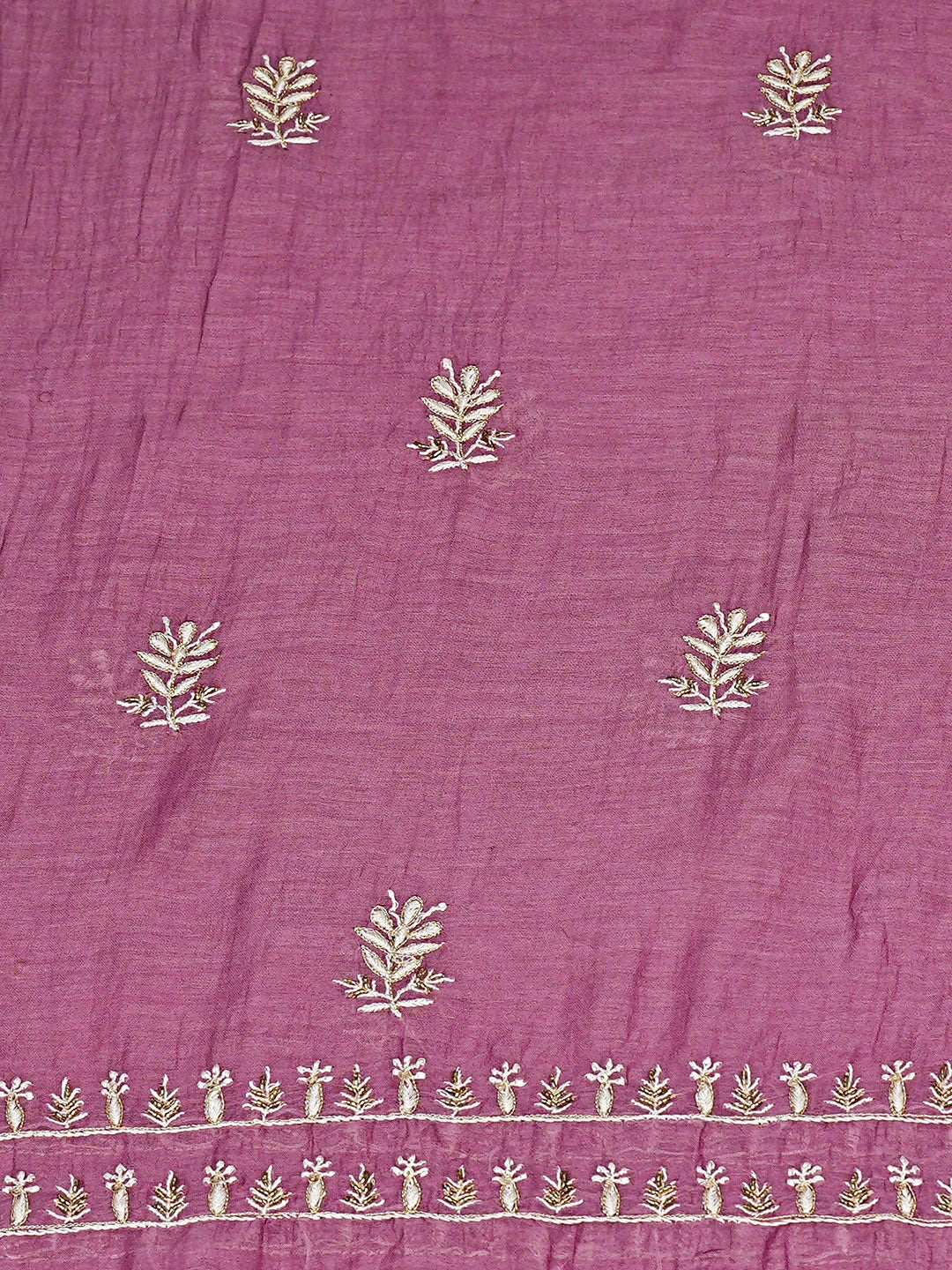 Ada Hand Embroidered Mauve Chanderi Lucknowi Chikankari Unstitched Kurta Dupatta Set With Cutdana Work 01A712224