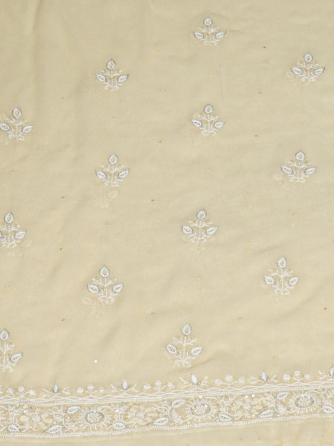 Ada Hand Embroidered Beige Pure Georgette Lucknowi Chikankari Unstitched Kurta Dupatta Set With Sequinned Work 01A726313