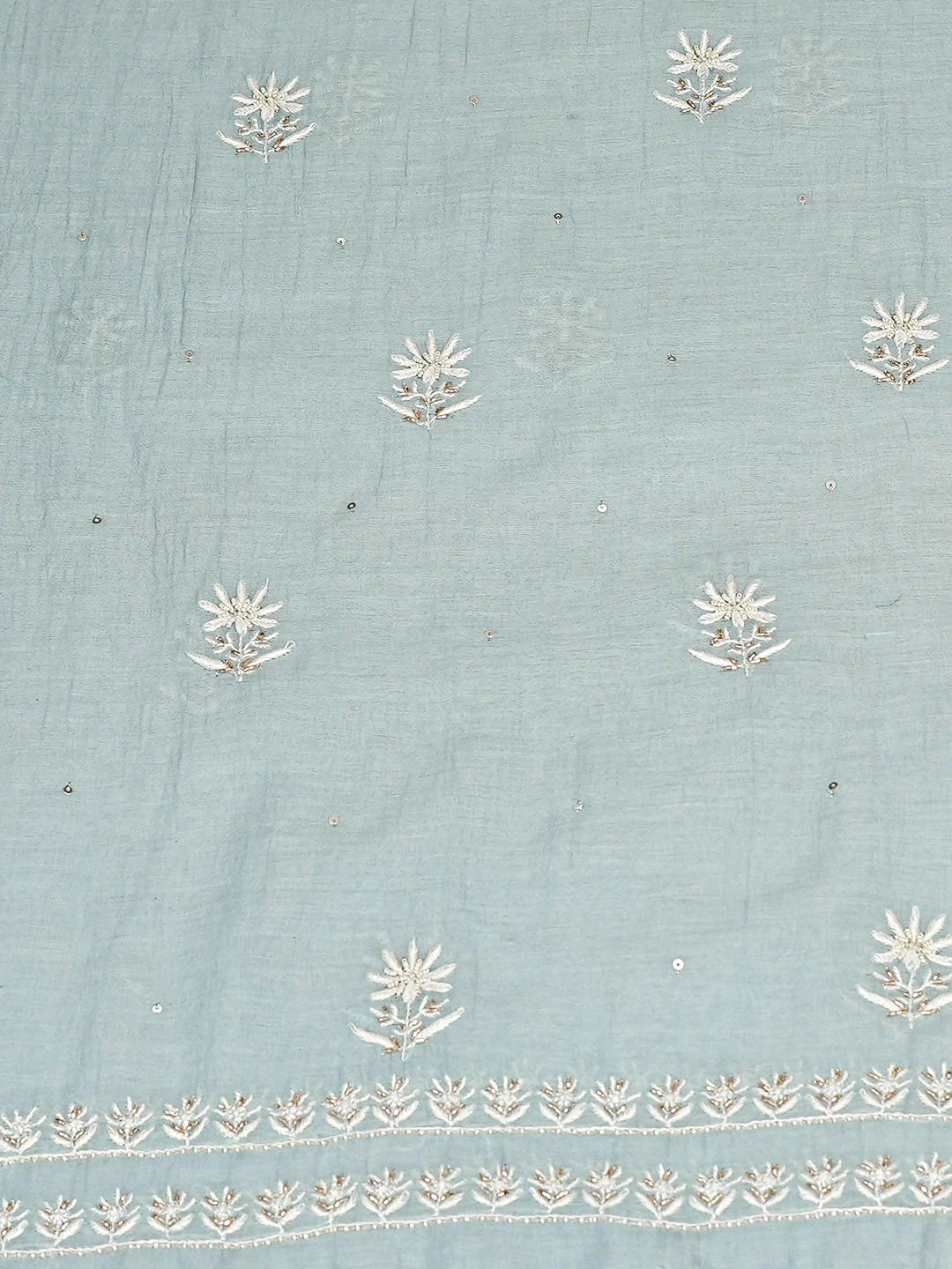 Ada Hand Embroidered Steel Blue Chanderi Lucknowi Chikankari Unstitched Kurta Dupatta Set With Sequinned Work 01A908344
