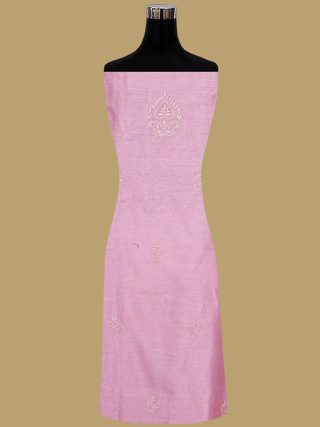 Ada Hand Embroidered Pink Chanderi Lucknowi Chikankari Unstitched Kurta Dupatta Set 01A900653