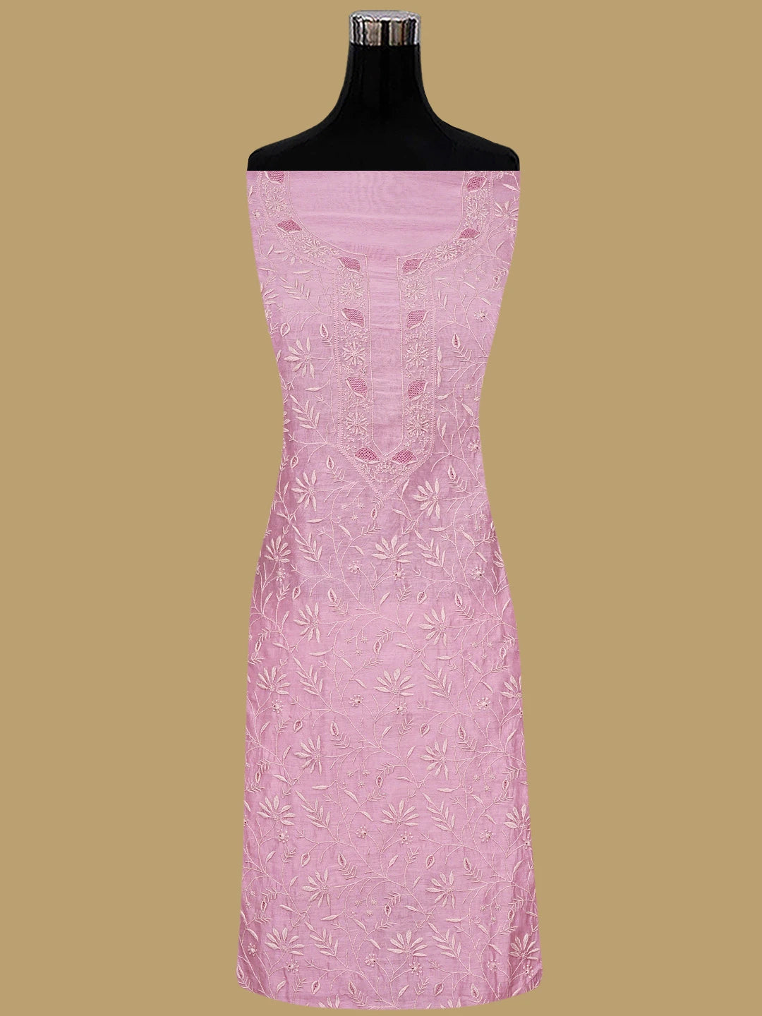 Ada Hand Embroidered Pink Chanderi Lucknowi Chikankari Unstitched Kurta Dupatta Set 01A900653