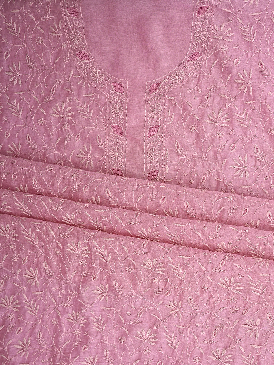 Ada Hand Embroidered Pink Chanderi Lucknowi Chikankari Unstitched Kurta Dupatta Set 01A900653