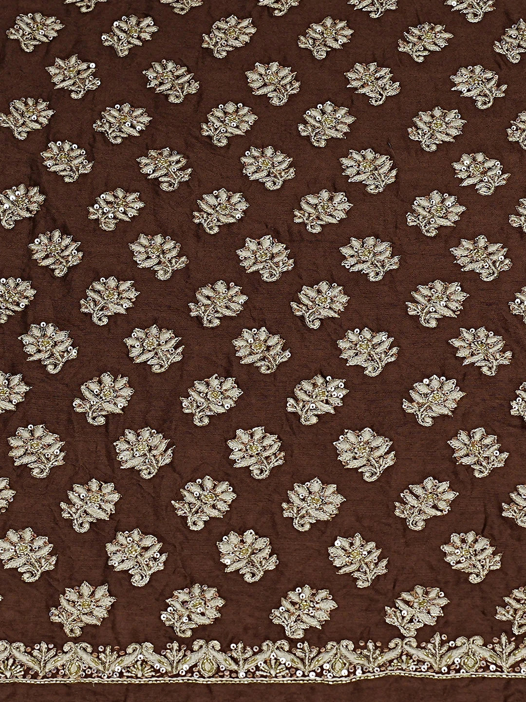 Ada Hand Embroidered Brown Chanderi Lucknowi Chikankari Unstitched Kurta Dupatta Set With Sequinned Work 01A705041