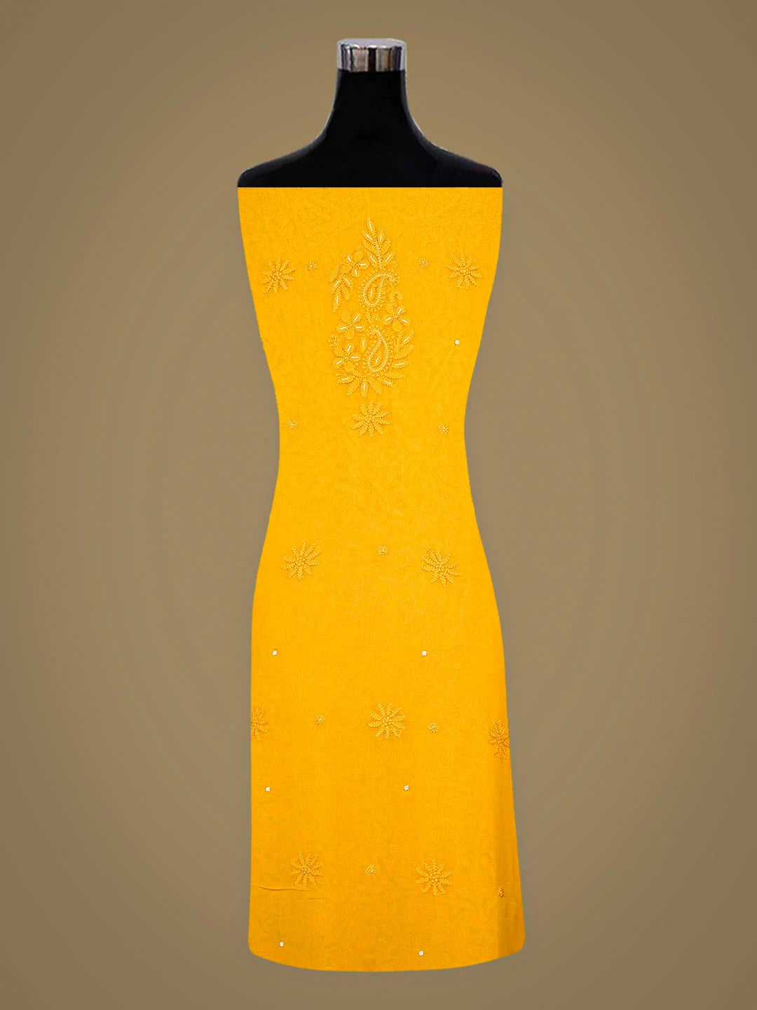 Ada Hand Embroidered Mustard Viscose Georgette Lucknowi Chikankari Unstitched Kurta Dupatta Set With Pearl Work 01A893846