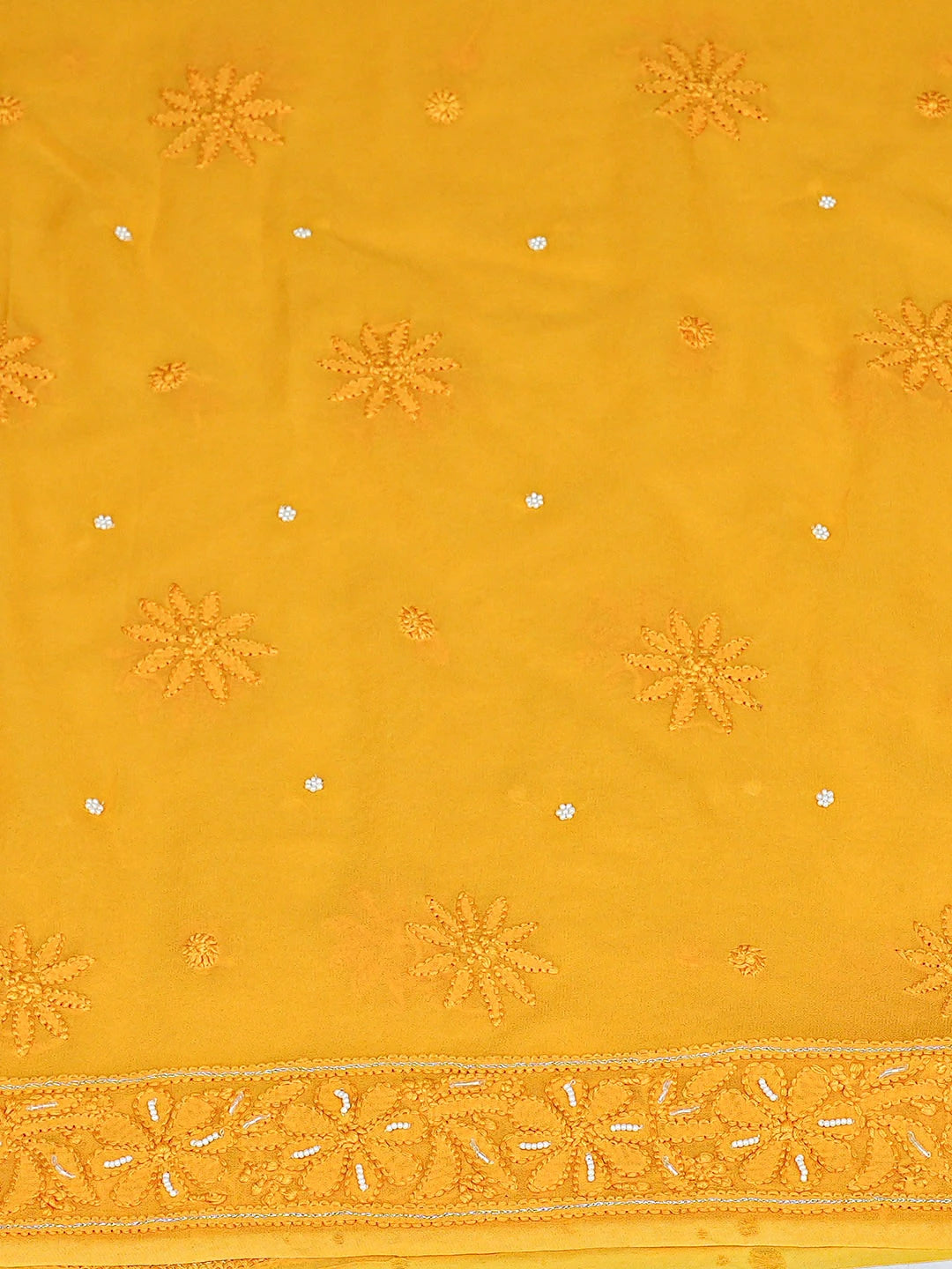 Ada Hand Embroidered Mustard Viscose Georgette Lucknowi Chikankari Unstitched Kurta Dupatta Set With Pearl Work 01A893846