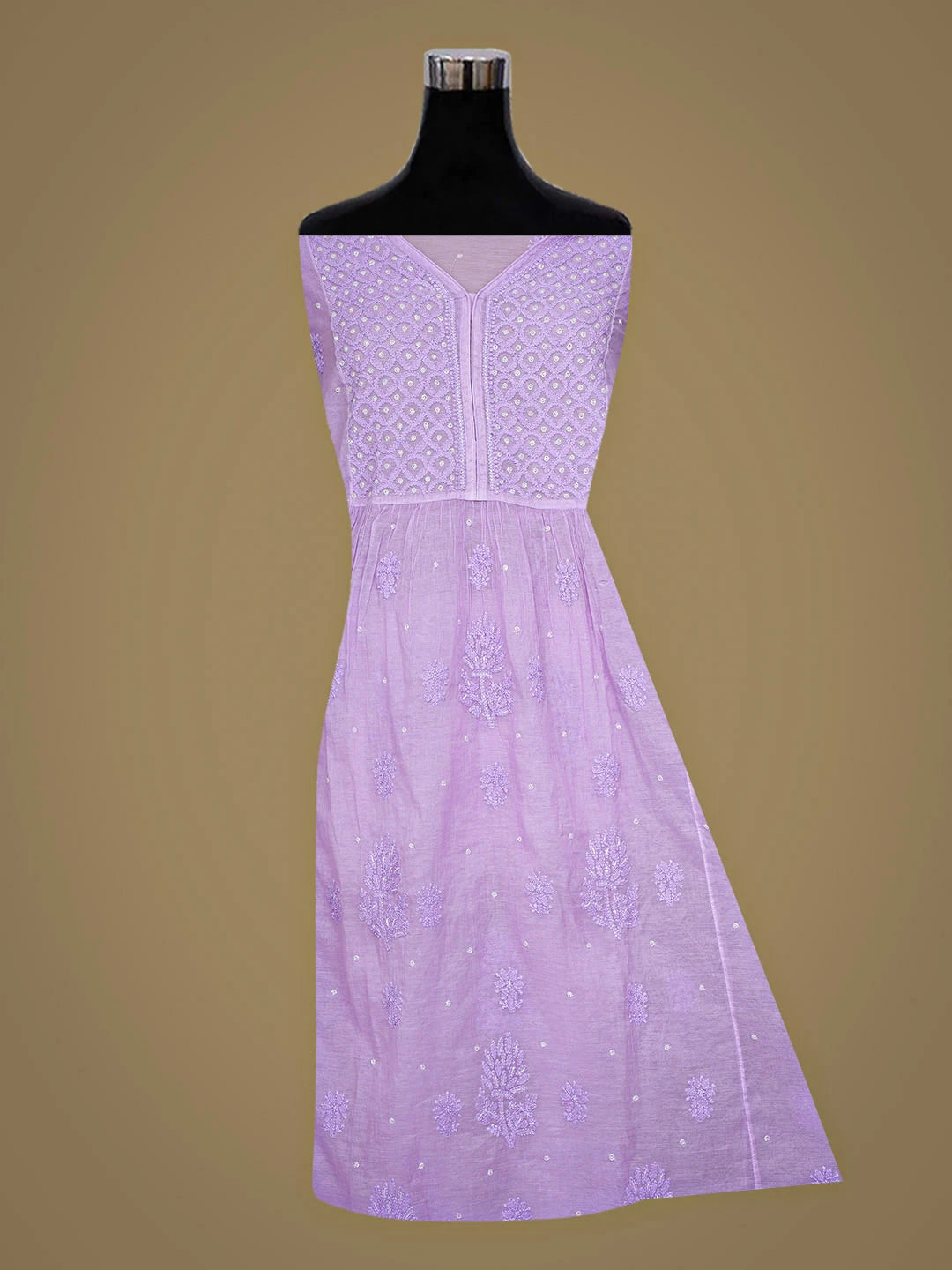 Ada Hand Embroidered Mauve Chanderi Lucknowi Chikankari Semi-Stitched Kurta Dupatta Set With Cutdana Work 01A921759