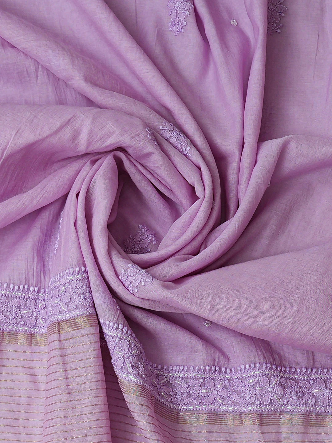 Ada Hand Embroidered Mauve Chanderi Lucknowi Chikankari Semi-Stitched Kurta Dupatta Set With Cutdana Work 01A921759