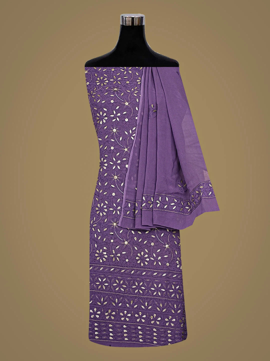 Ada Hand Embroidered Purple Viscose Georgette Lucknowi Chikankari Unstitched Kurta Dupatta Set With Gota Patti Work 01A893432