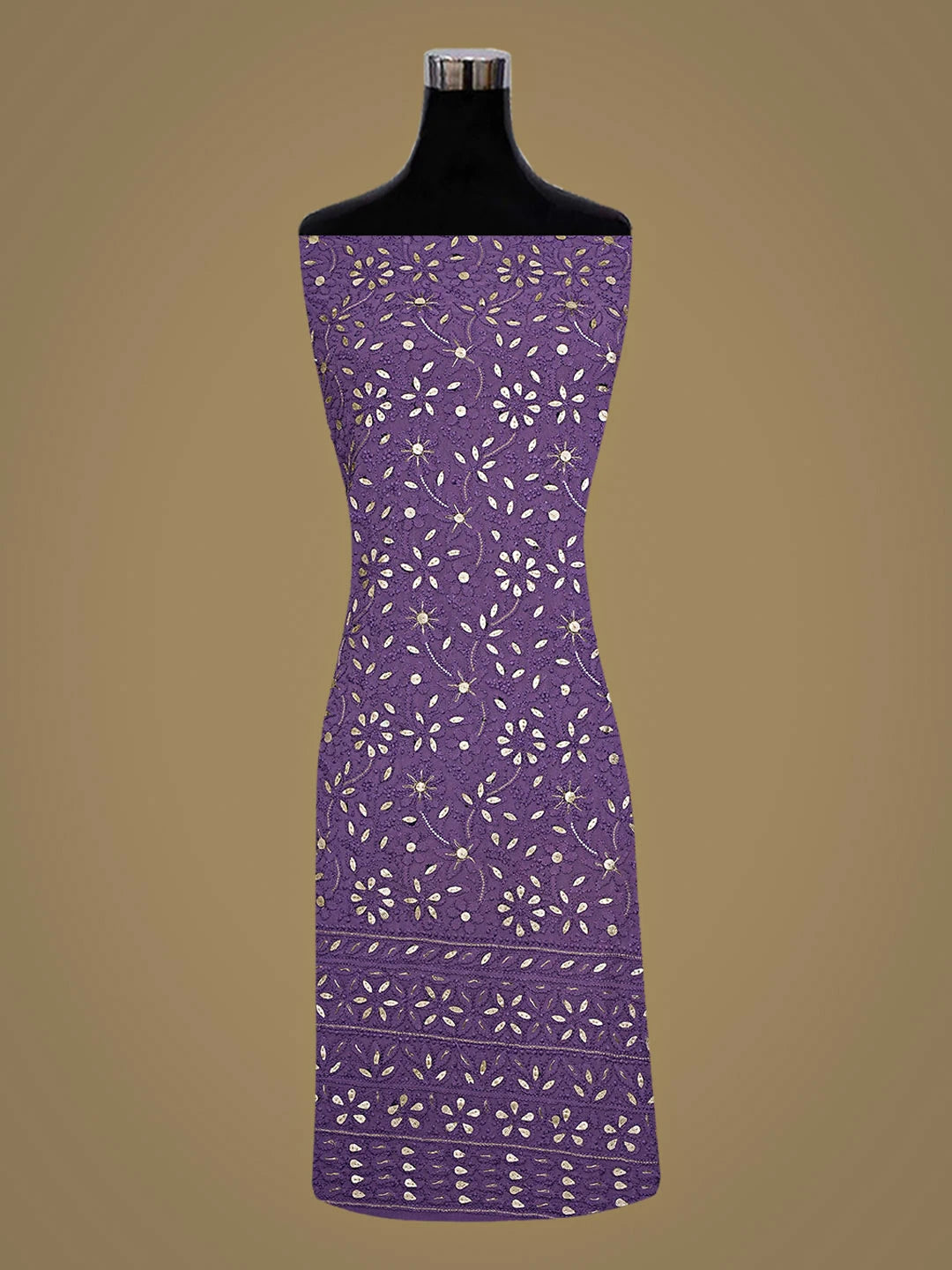 Ada Hand Embroidered Purple Viscose Georgette Lucknowi Chikankari Unstitched Kurta Dupatta Set With Gota Patti Work 01A893432