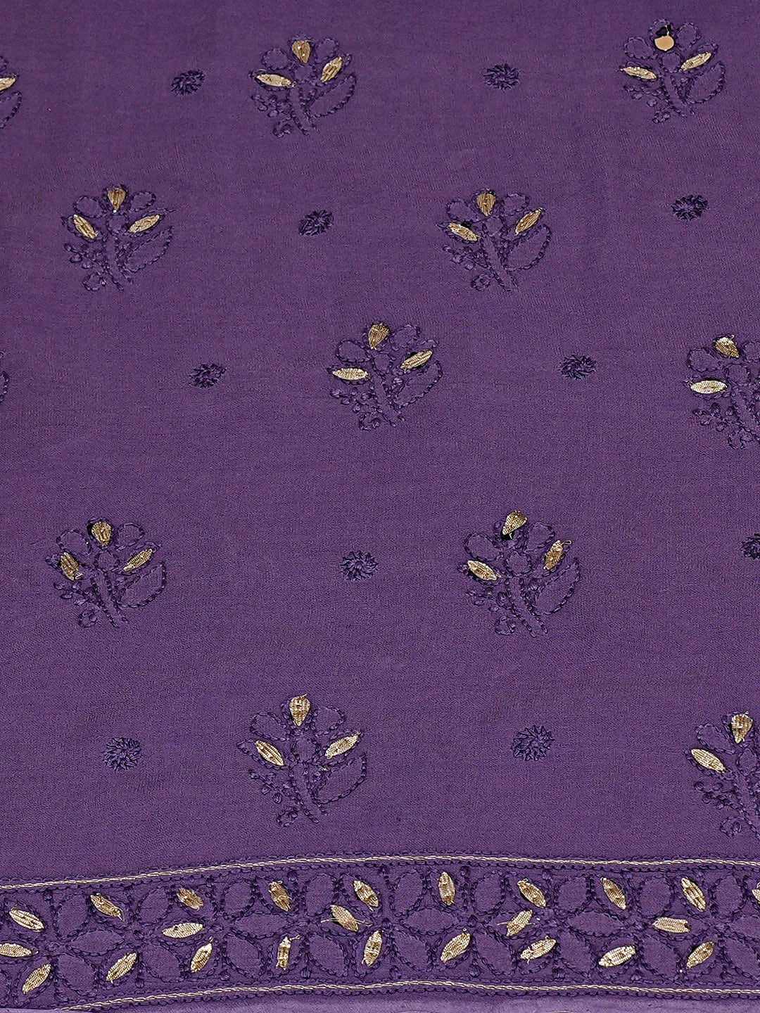 Ada Hand Embroidered Purple Viscose Georgette Lucknowi Chikankari Unstitched Kurta Dupatta Set With Gota Patti Work 01A893432