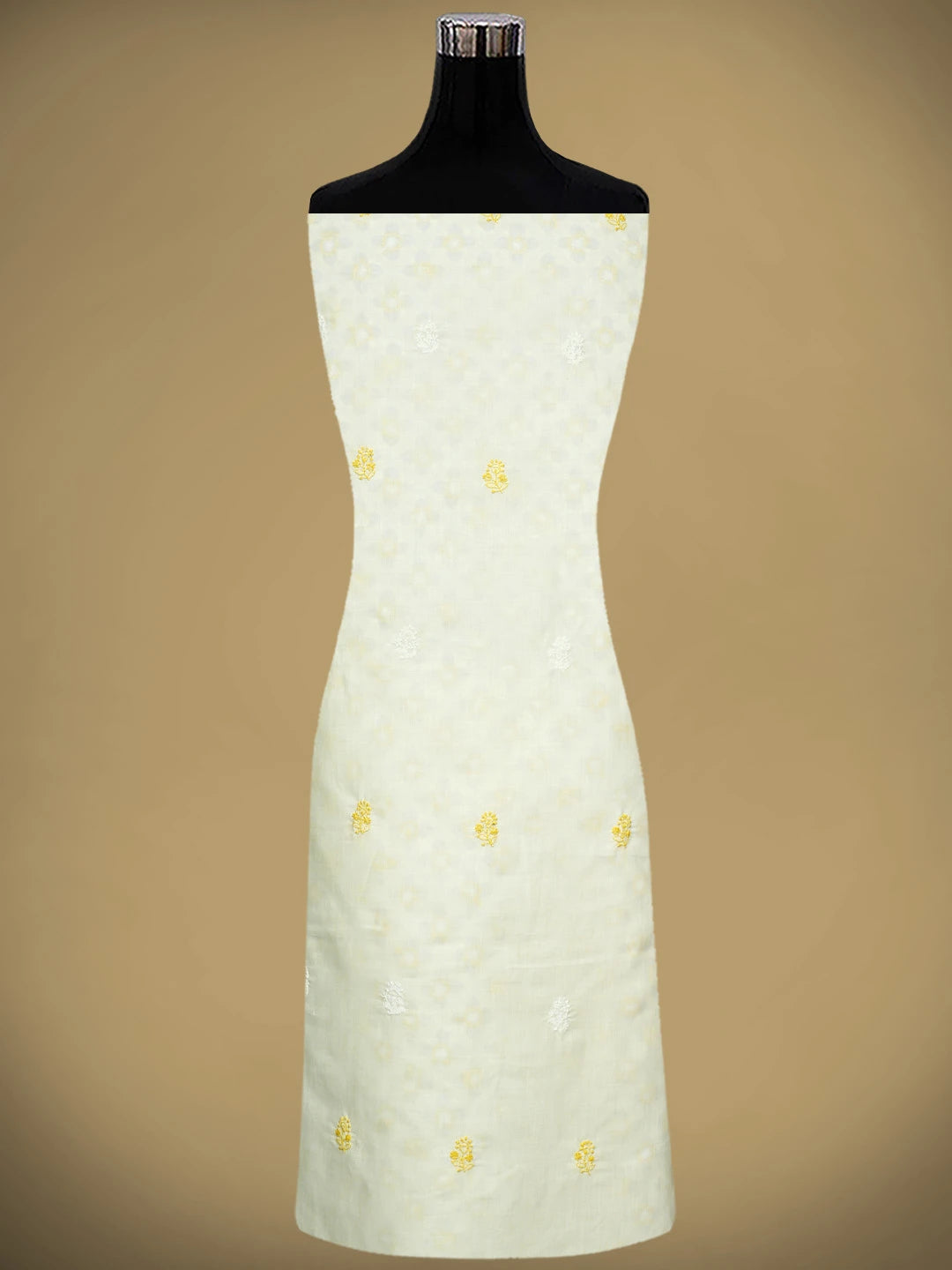 Ada Hand Embroidered White Ivory  Cream Cotton Lucknowi Chikankari Unstitched Suit Piece 01A844706