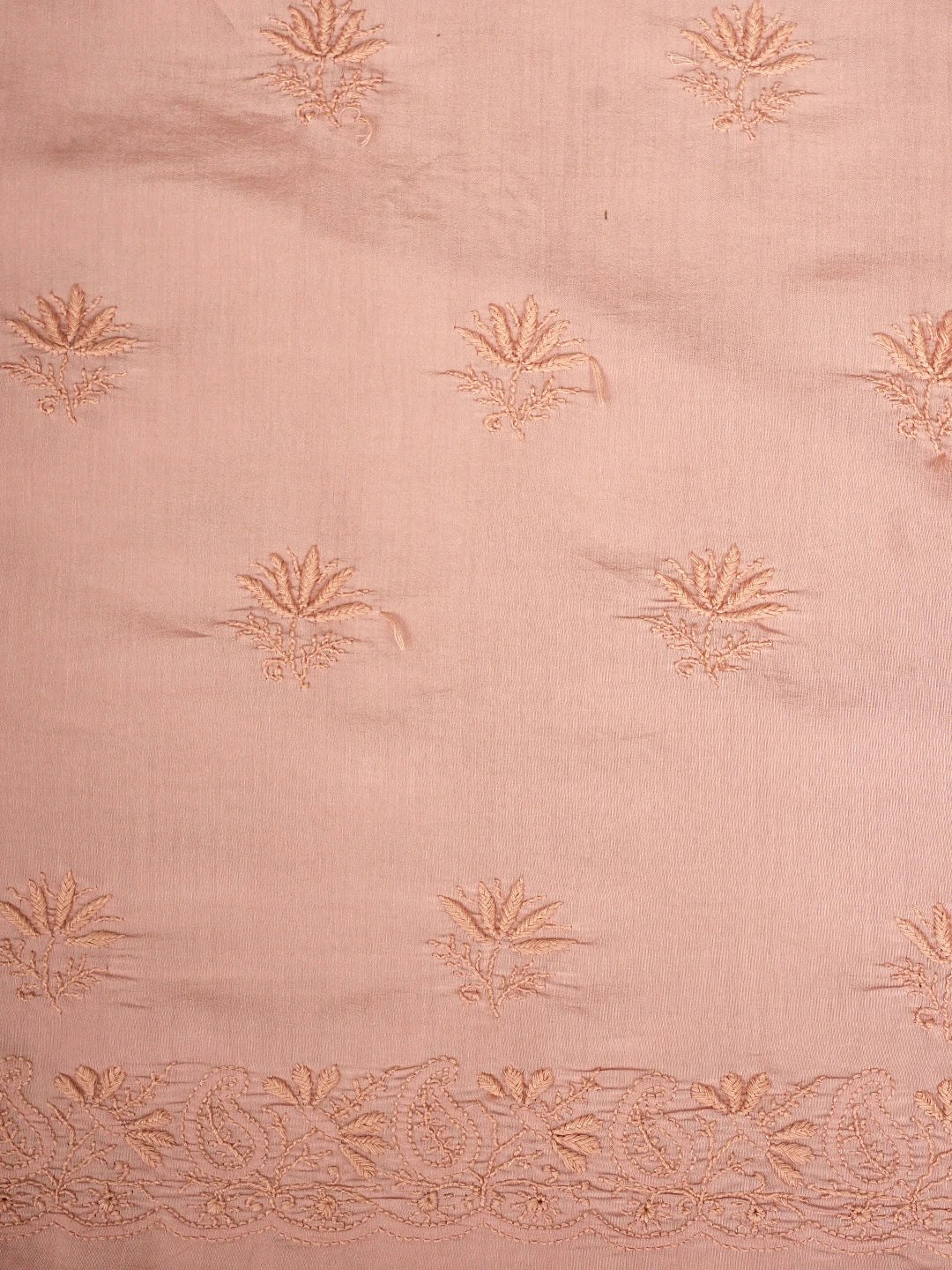 Ada Hand Embroidered Peachy Pink Chanderi Silk Lucknowi Chikankari Unstitched Suit Piece 01A935620