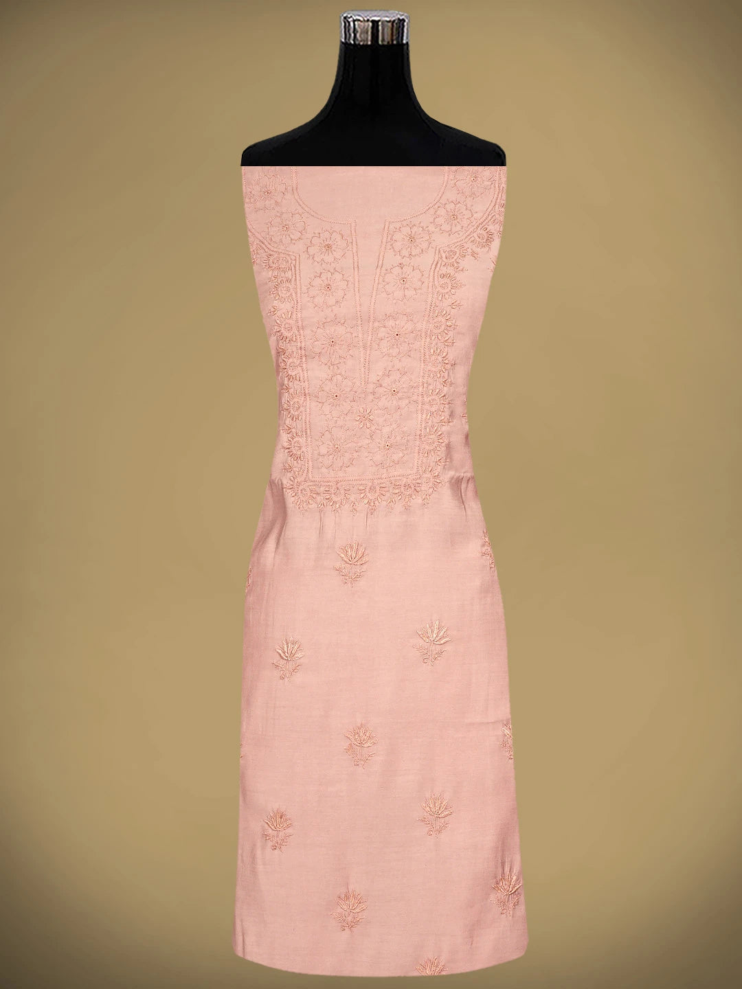 Ada Hand Embroidered Peachy Pink Chanderi Silk Lucknowi Chikankari Unstitched Suit Piece 01A935620