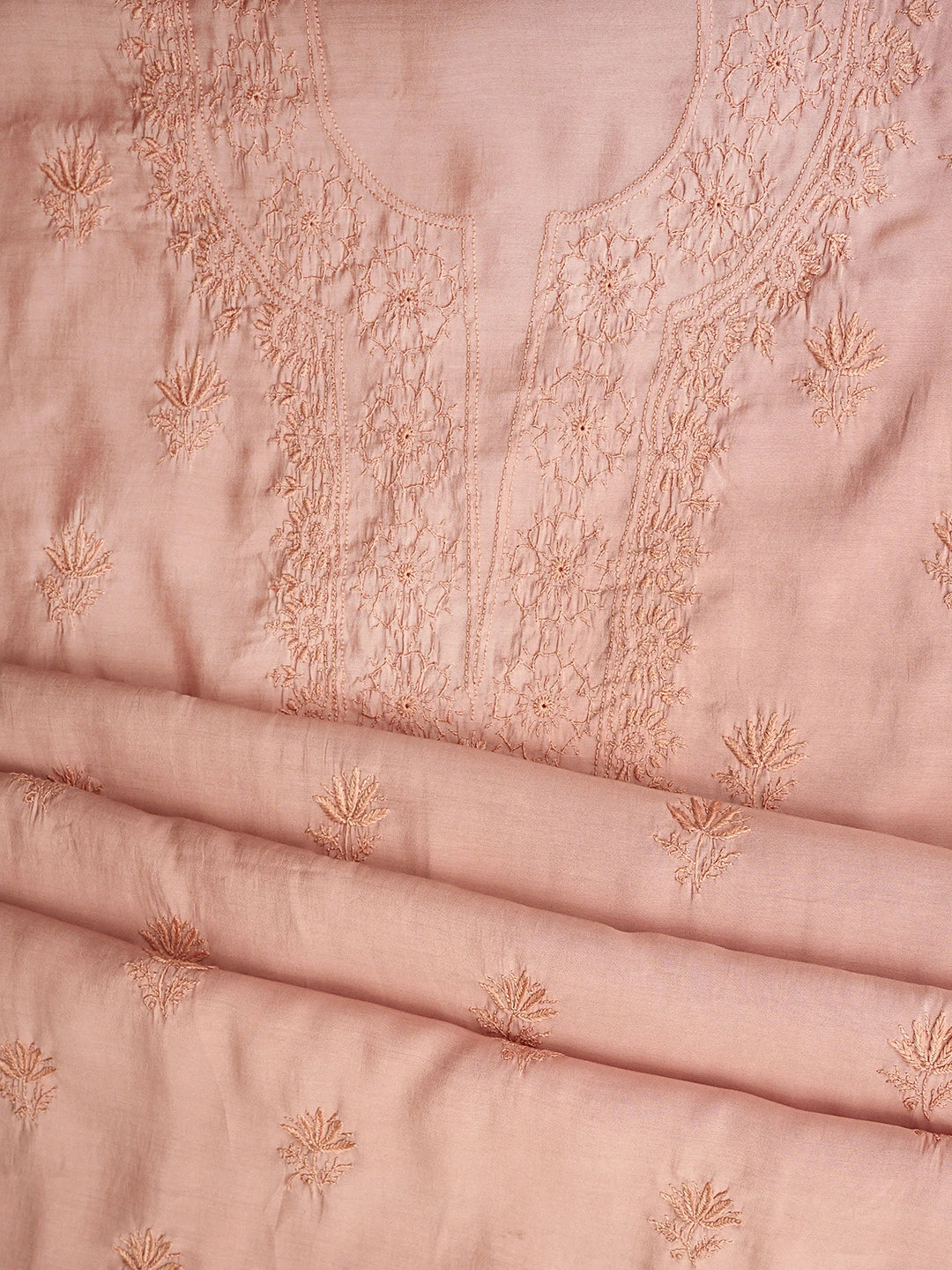 Ada Hand Embroidered Peachy Pink Chanderi Silk Lucknowi Chikankari Unstitched Suit Piece 01A935620