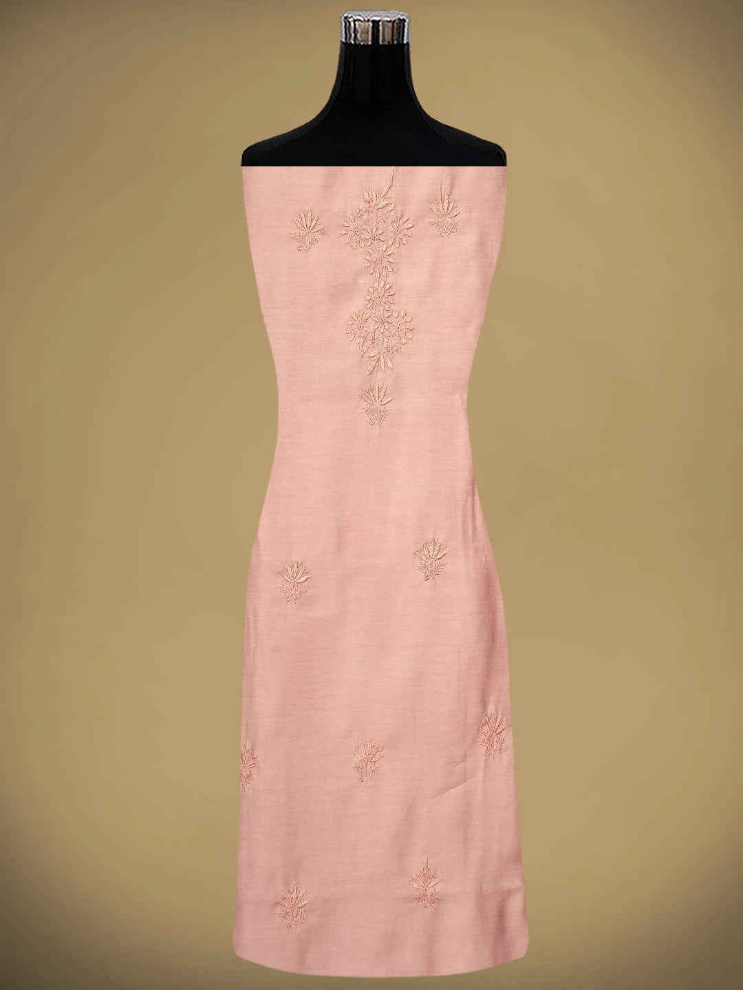 Ada Hand Embroidered Peachy Pink Chanderi Silk Lucknowi Chikankari Unstitched Suit Piece 01A935620