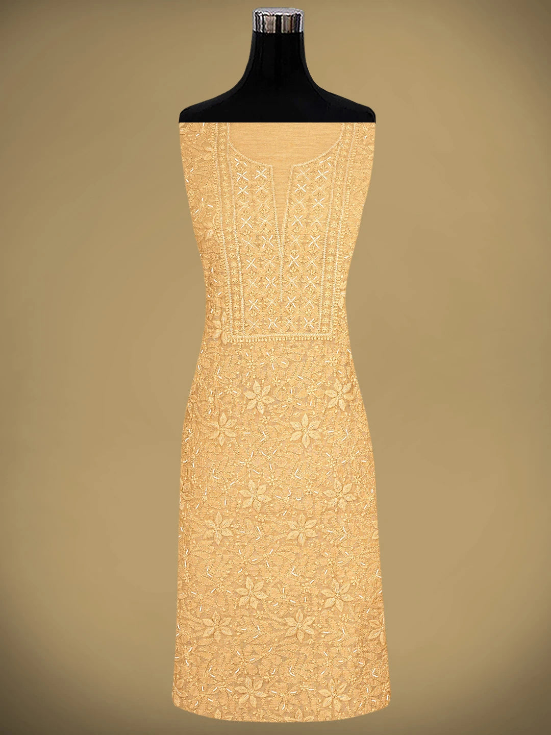 Ada Hand Embroidered Tangerine Dream Orange Chanderi Lucknowi Chikankari Unstitched Suit Piece With Cutdana Work 01A937265