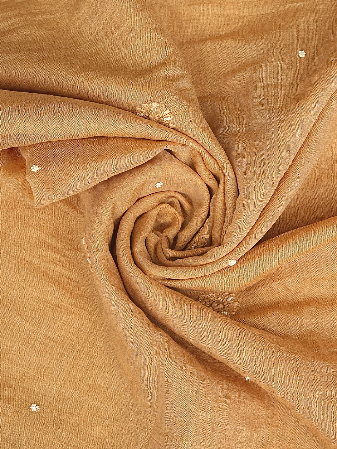 Ada Hand Embroidered Tangerine Dream Orange Chanderi Lucknowi Chikankari Unstitched Suit Piece With Cutdana Work 01A937265