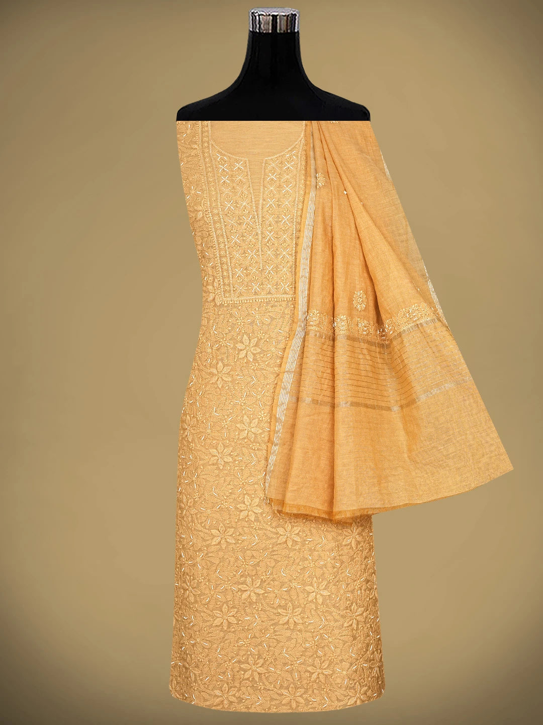 Ada Hand Embroidered Tangerine Dream Orange Chanderi Lucknowi Chikankari Unstitched Suit Piece With Cutdana Work 01A937265