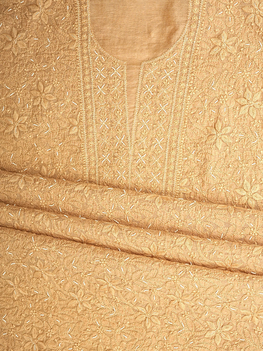 Ada Hand Embroidered Tangerine Dream Orange Chanderi Lucknowi Chikankari Unstitched Suit Piece With Cutdana Work 01A937265