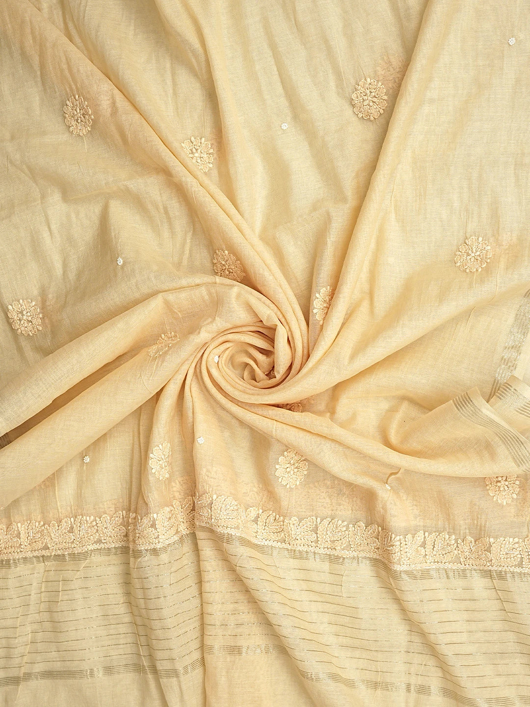 Ada Hand Embroidered Light Peach Chanderi Lucknowi Chikankari Unstitched Suit Piece With Zari Work 01A937271