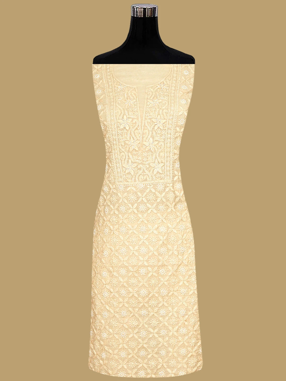 Ada Hand Embroidered Light Peach Chanderi Lucknowi Chikankari Unstitched Suit Piece With Zari Work 01A937271
