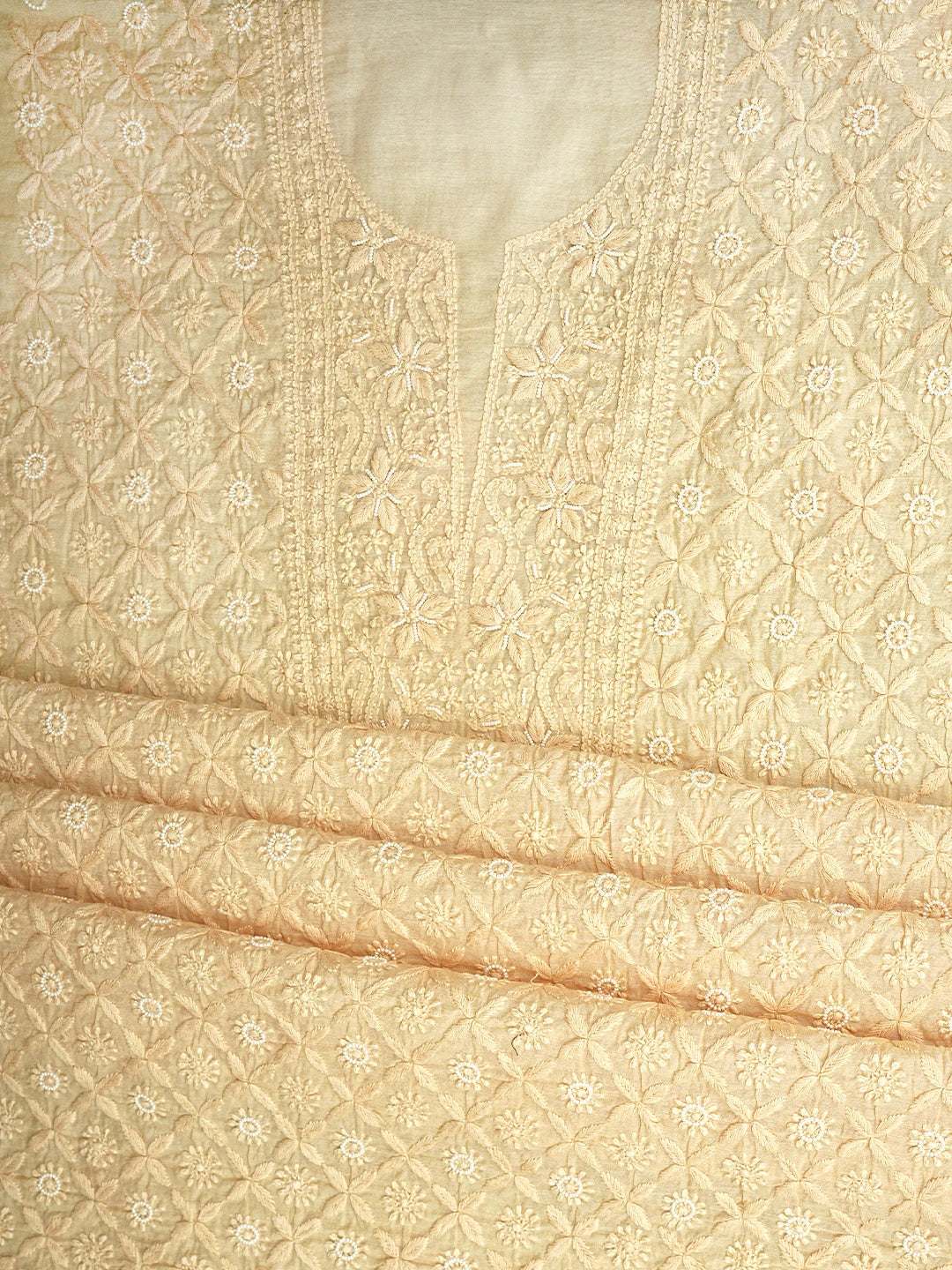Ada Hand Embroidered Light Peach Chanderi Lucknowi Chikankari Unstitched Suit Piece With Zari Work 01A937271