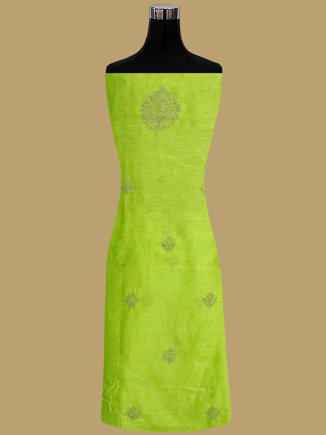 Ada Hand Embroidered Parrot Green Chanderi Lucknowi Chikankari Unstitched Kurta Dupatta Set 01A871229
