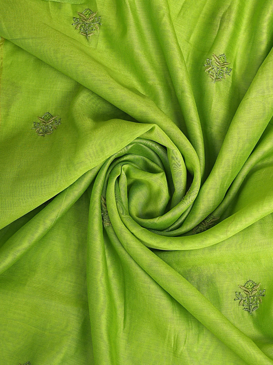 Ada Hand Embroidered Parrot Green Chanderi Lucknowi Chikankari Unstitched Kurta Dupatta Set 01A871229