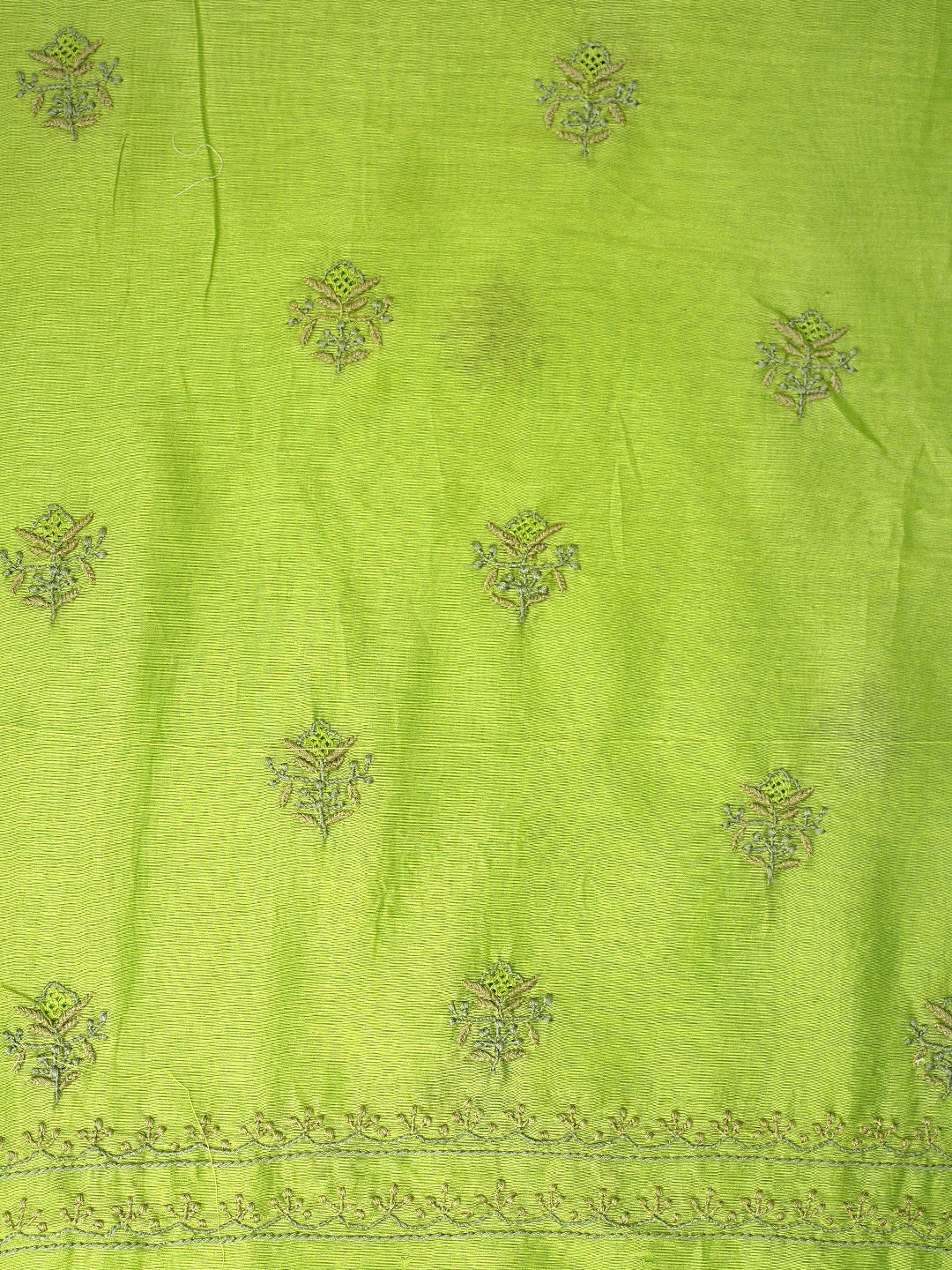 Ada Hand Embroidered Parrot Green Chanderi Lucknowi Chikankari Unstitched Kurta Dupatta Set 01A871229