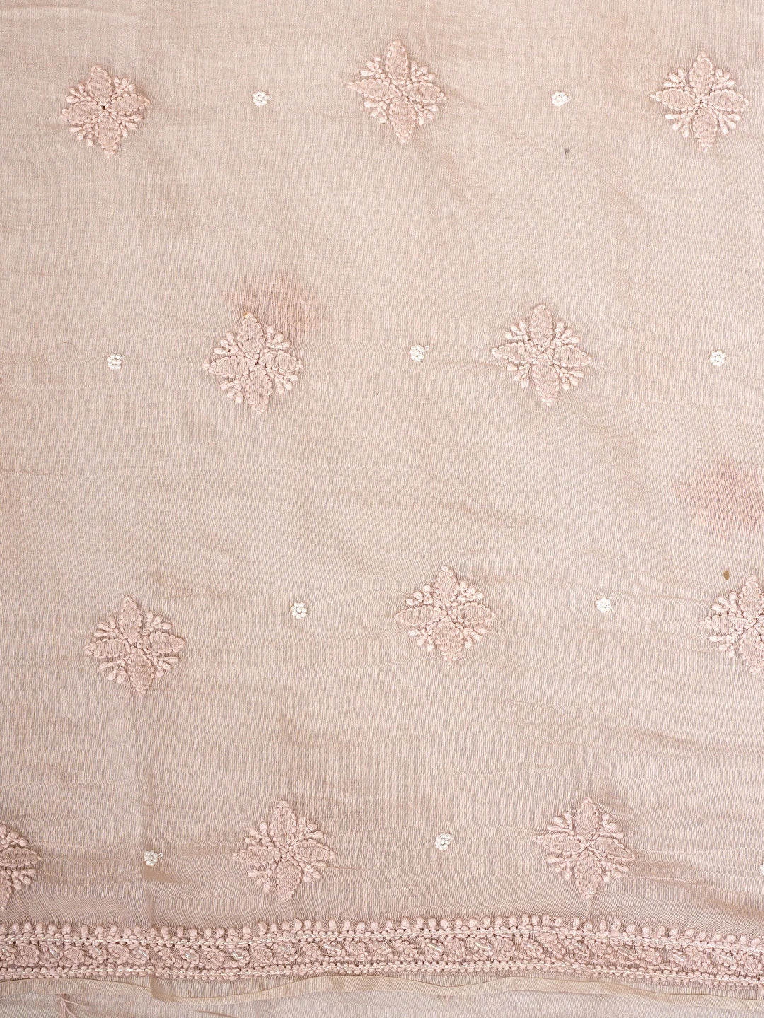 Ada Hand Embroidered Dusty Peach Chanderi Lucknowi Chikankari Unstitched Suit Piece With Cutdana Work 01A937262