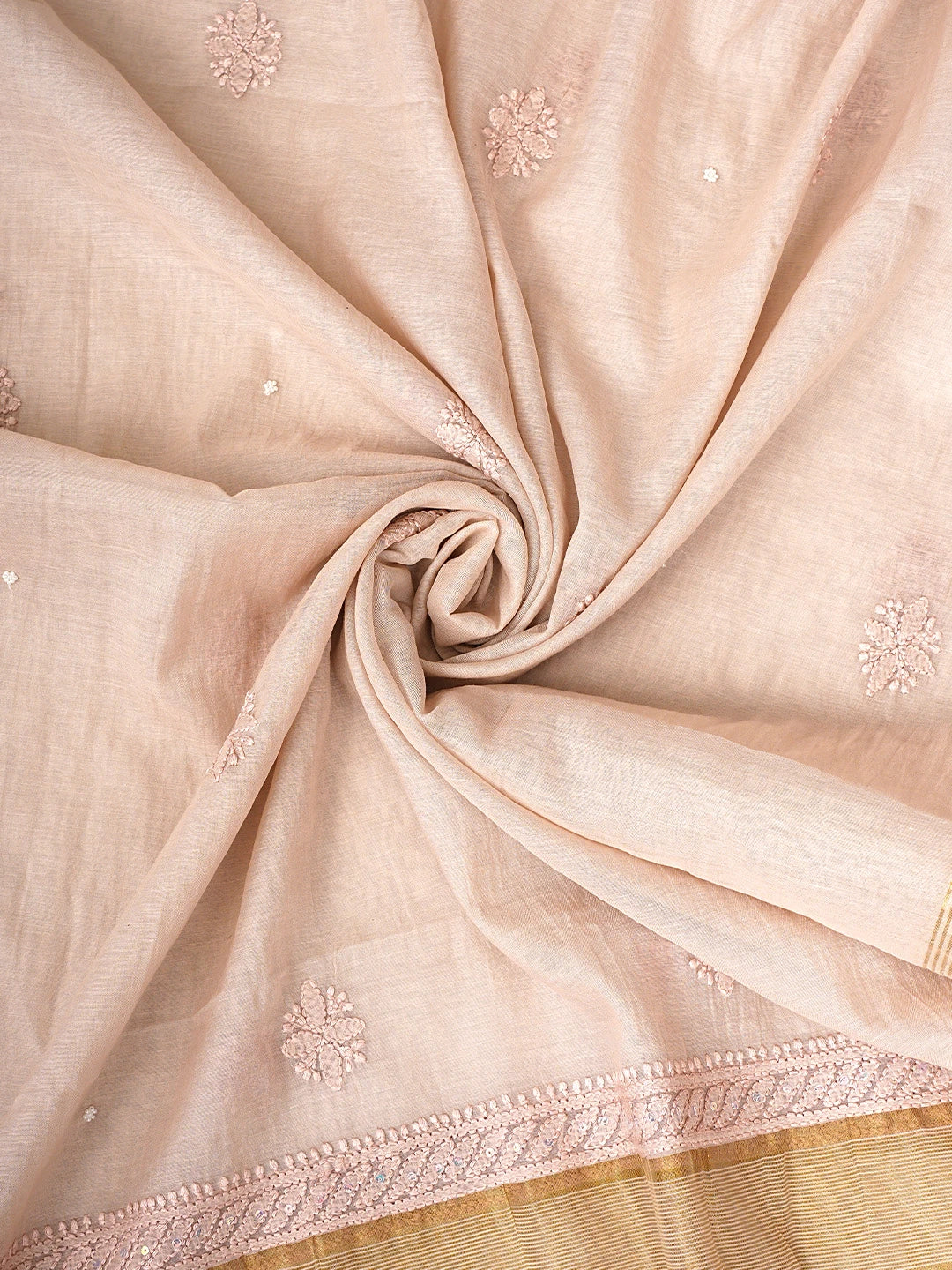 Ada Hand Embroidered Dusty Peach Chanderi Lucknowi Chikankari Unstitched Suit Piece With Cutdana Work 01A937262