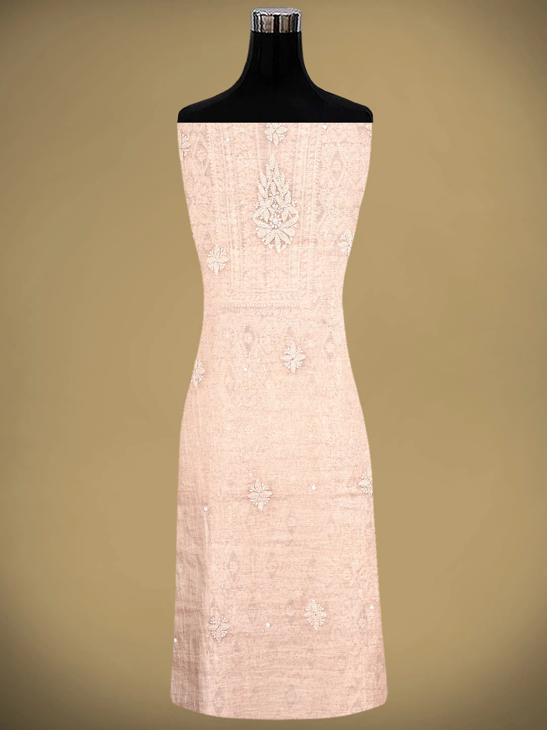 Ada Hand Embroidered Dusty Peach Chanderi Lucknowi Chikankari Unstitched Suit Piece With Cutdana Work 01A937262