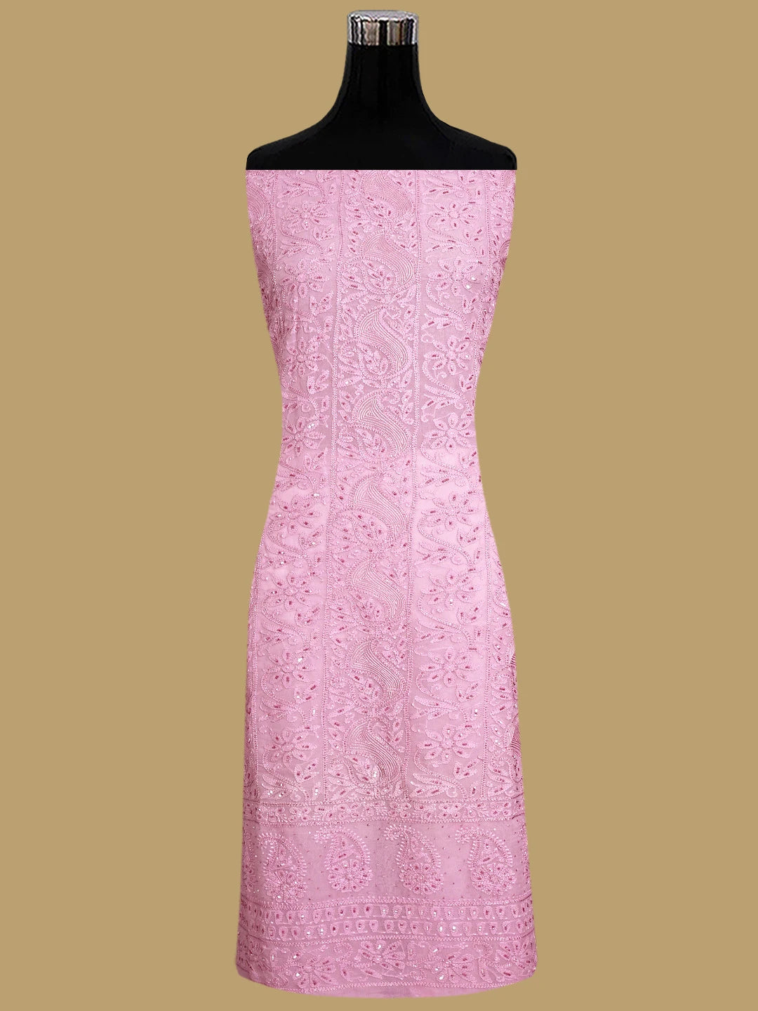 Ada Hand Embroidered Pink Viscose Georgette Lucknowi Chikankari Unstitched Kurta Dupatta Set With Sequinned Work 01A884337