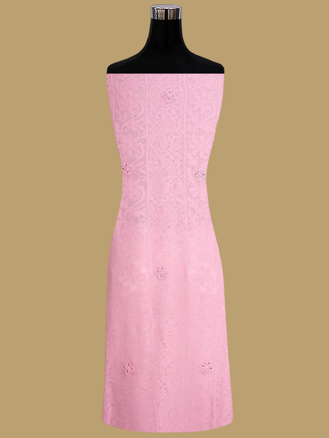 Ada Hand Embroidered Pink Viscose Georgette Lucknowi Chikankari Unstitched Kurta Dupatta Set With Sequinned Work 01A884337