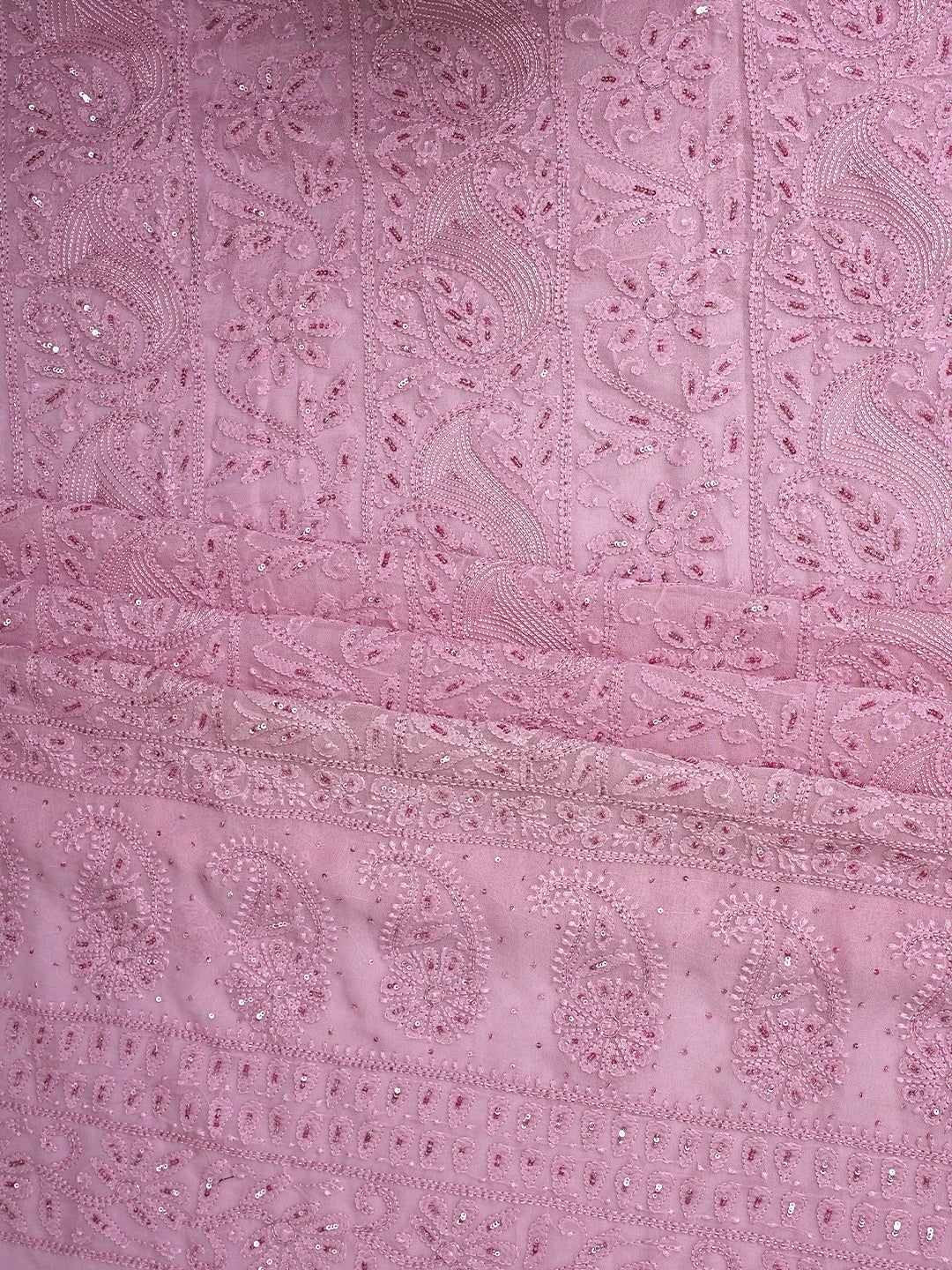 Ada Hand Embroidered Pink Viscose Georgette Lucknowi Chikankari Unstitched Kurta Dupatta Set With Sequinned Work 01A884337