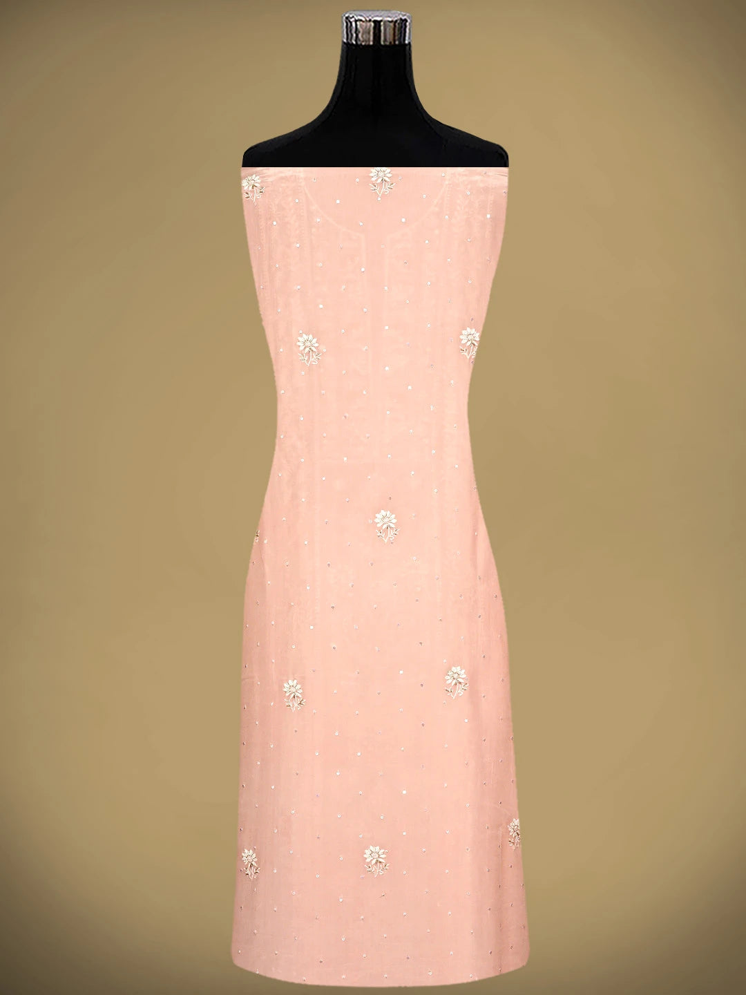 Ada Hand Embroidered Peach Nectar Crepe  Lucknowi Chikankari Unstitched Suit Piece With Cutdana Work 01A856665