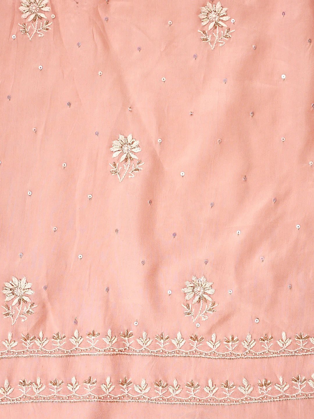 Ada Hand Embroidered Peach Nectar Crepe  Lucknowi Chikankari Unstitched Suit Piece With Cutdana Work 01A856665