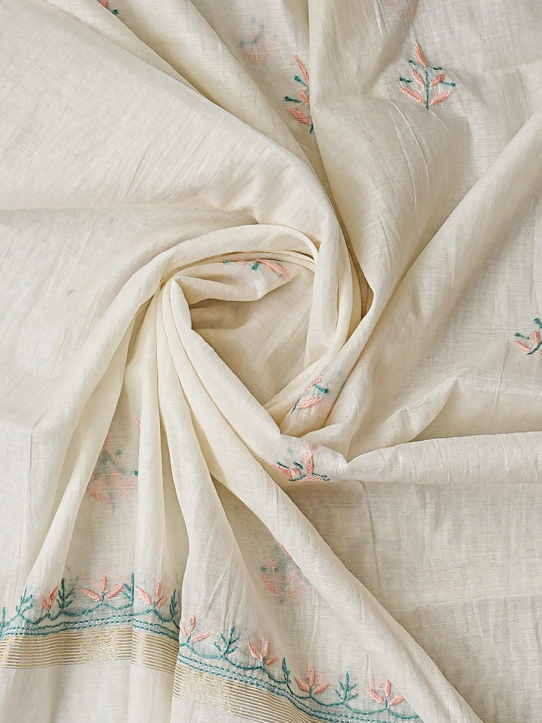 Ada Hand Embroidered White Chanderi Lucknowi Chikankari Unstitched Kurta Dupatta Set 01A936393