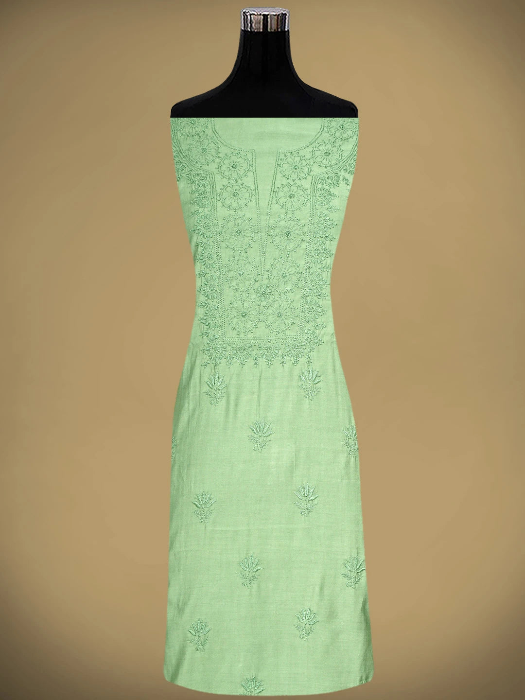 Ada Hand Embroidered Muted Olive Green Chanderi Silk Lucknowi Chikankari Unstitched Suit Piece 01A935622