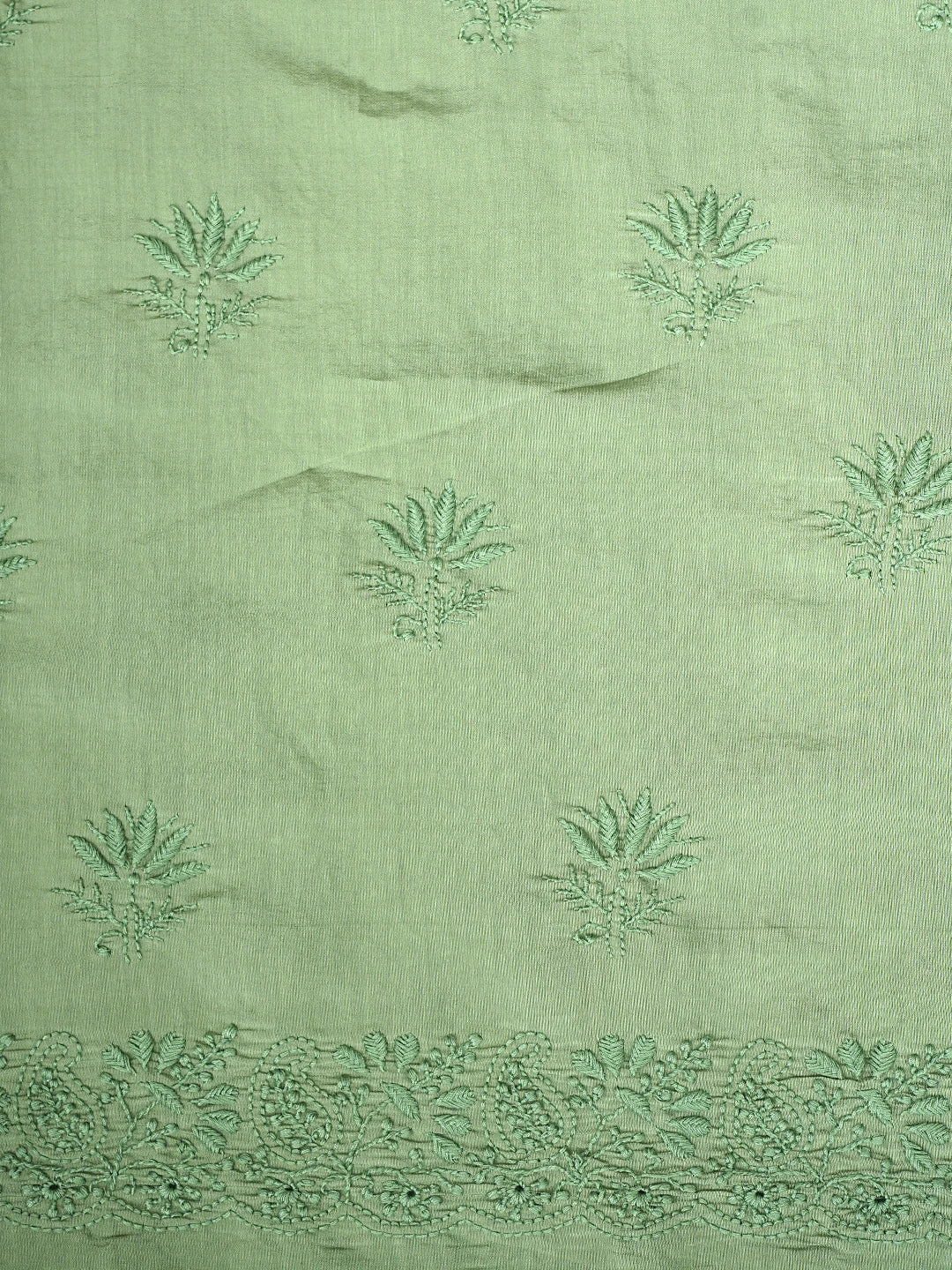 Ada Hand Embroidered Muted Olive Green Chanderi Silk Lucknowi Chikankari Unstitched Suit Piece 01A935622