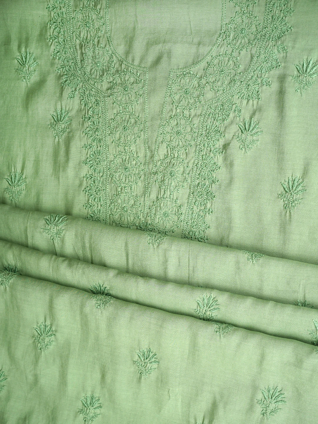 Ada Hand Embroidered Muted Olive Green Chanderi Silk Lucknowi Chikankari Unstitched Suit Piece 01A935622