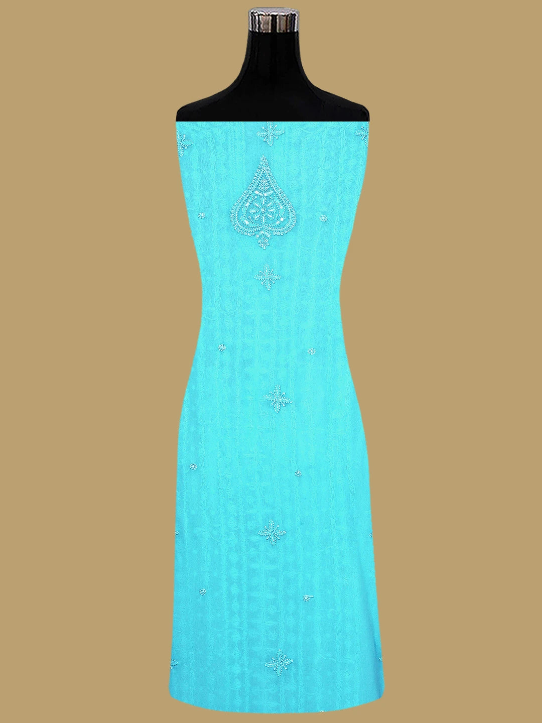 Ada Hand Embroidered Sky Blue Viscose Georgette Lucknowi Chikankari Unstitched Kurta Dupatta Set With Pearl Work 01A922552