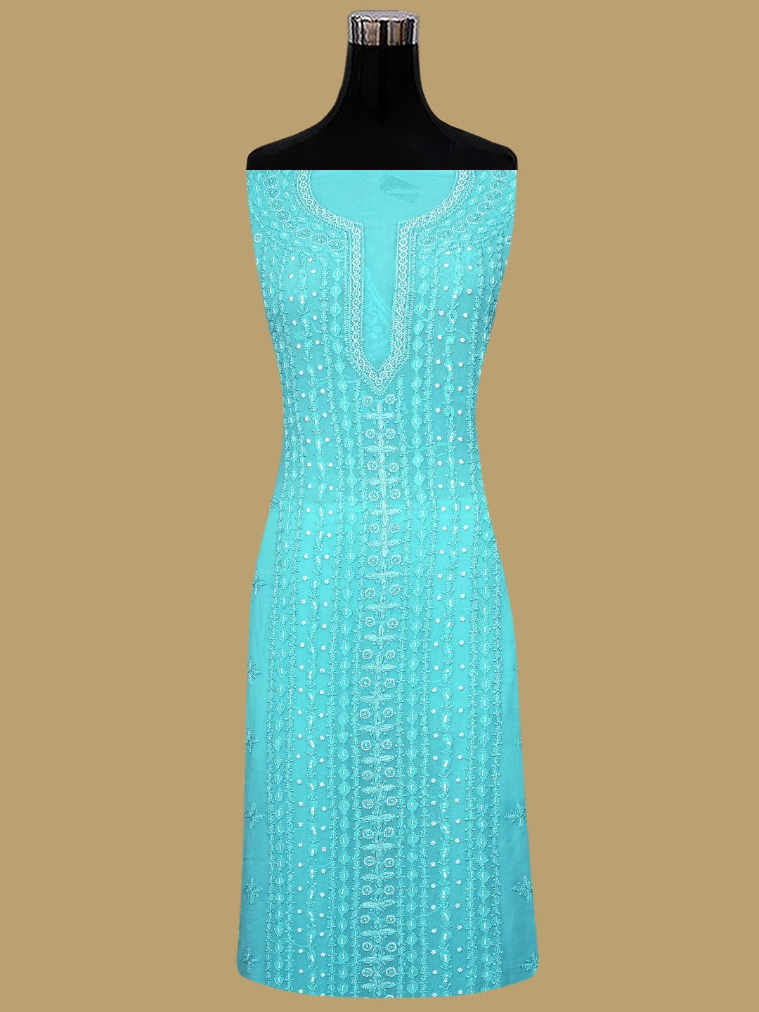 Ada Hand Embroidered Sky Blue Viscose Georgette Lucknowi Chikankari Unstitched Kurta Dupatta Set With Pearl Work 01A922552