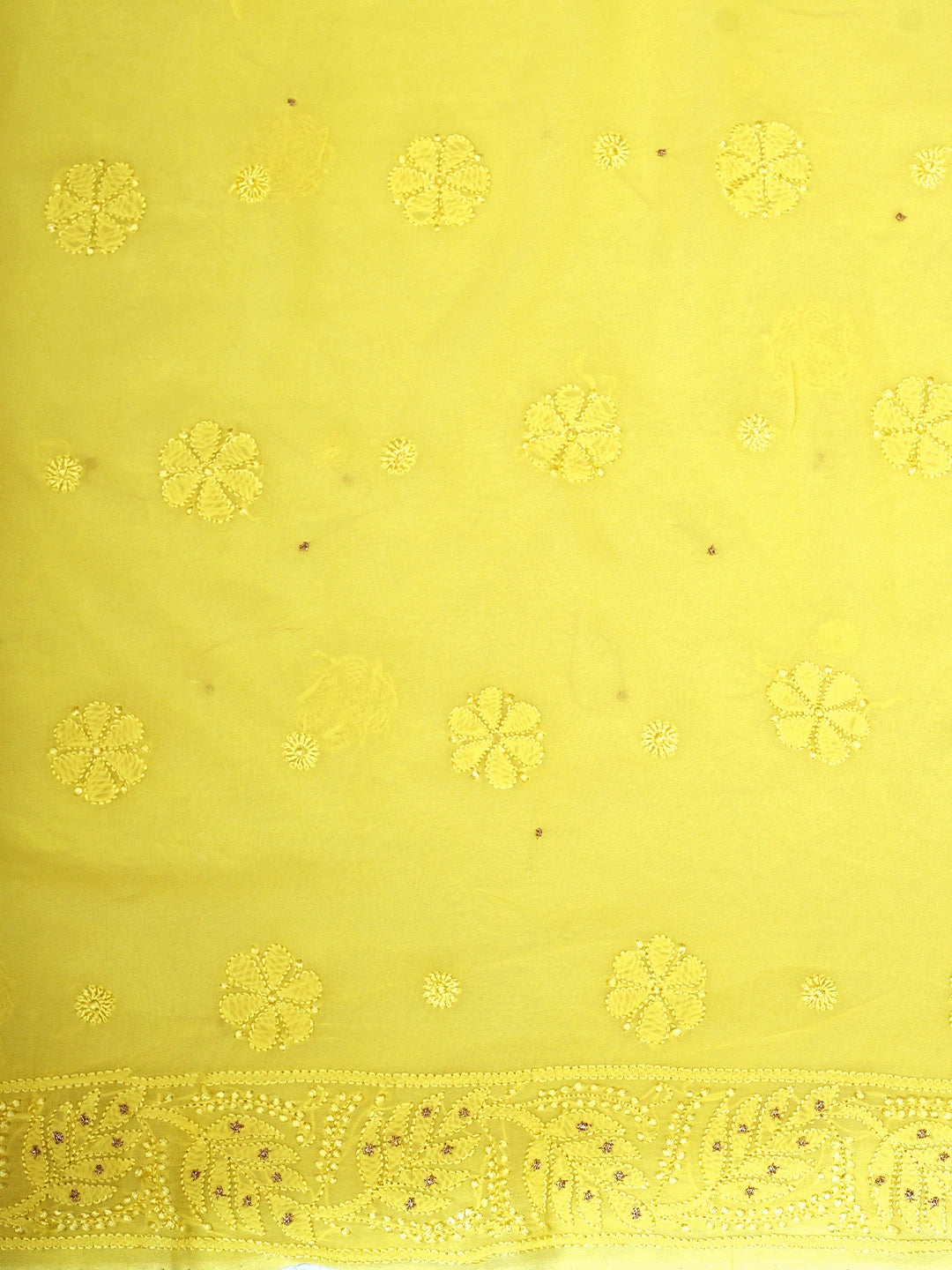 Ada Hand Embroidered Lemon Viscose Georgette Lucknowi Chikankari Unstitched Kurta Dupatta Set With Muqaish Work 01A809991