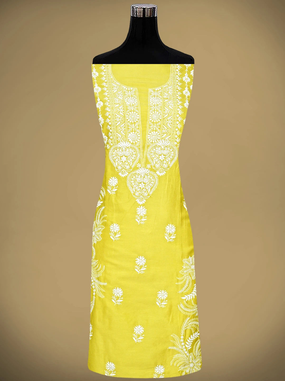 Ada Hand Embroidered Lemon Lime Chanderi Lucknowi Chikankari Unstitched Suit Piece 01A932517