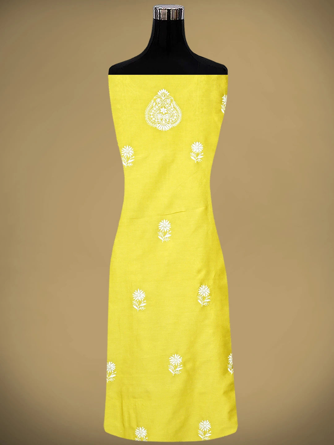 Ada Hand Embroidered Lemon Lime Chanderi Lucknowi Chikankari Unstitched Suit Piece 01A932517