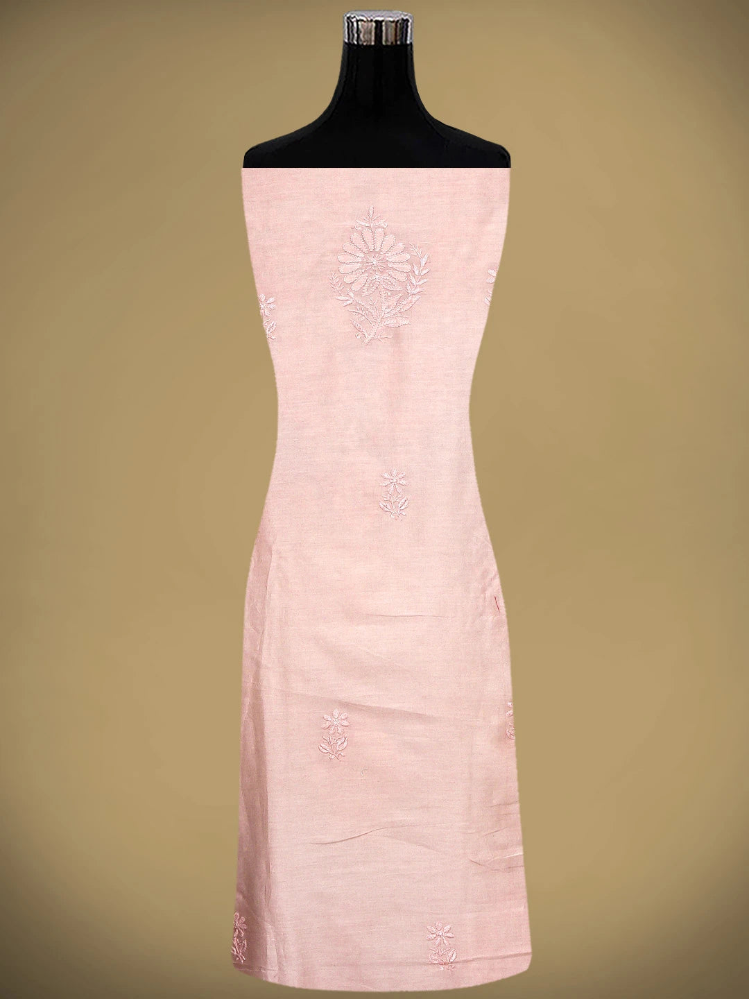 Ada Hand Embroidered Dusty Coral Peach Chanderi Lucknowi Chikankari Unstitched Kurta Dupatta Set 01A932537