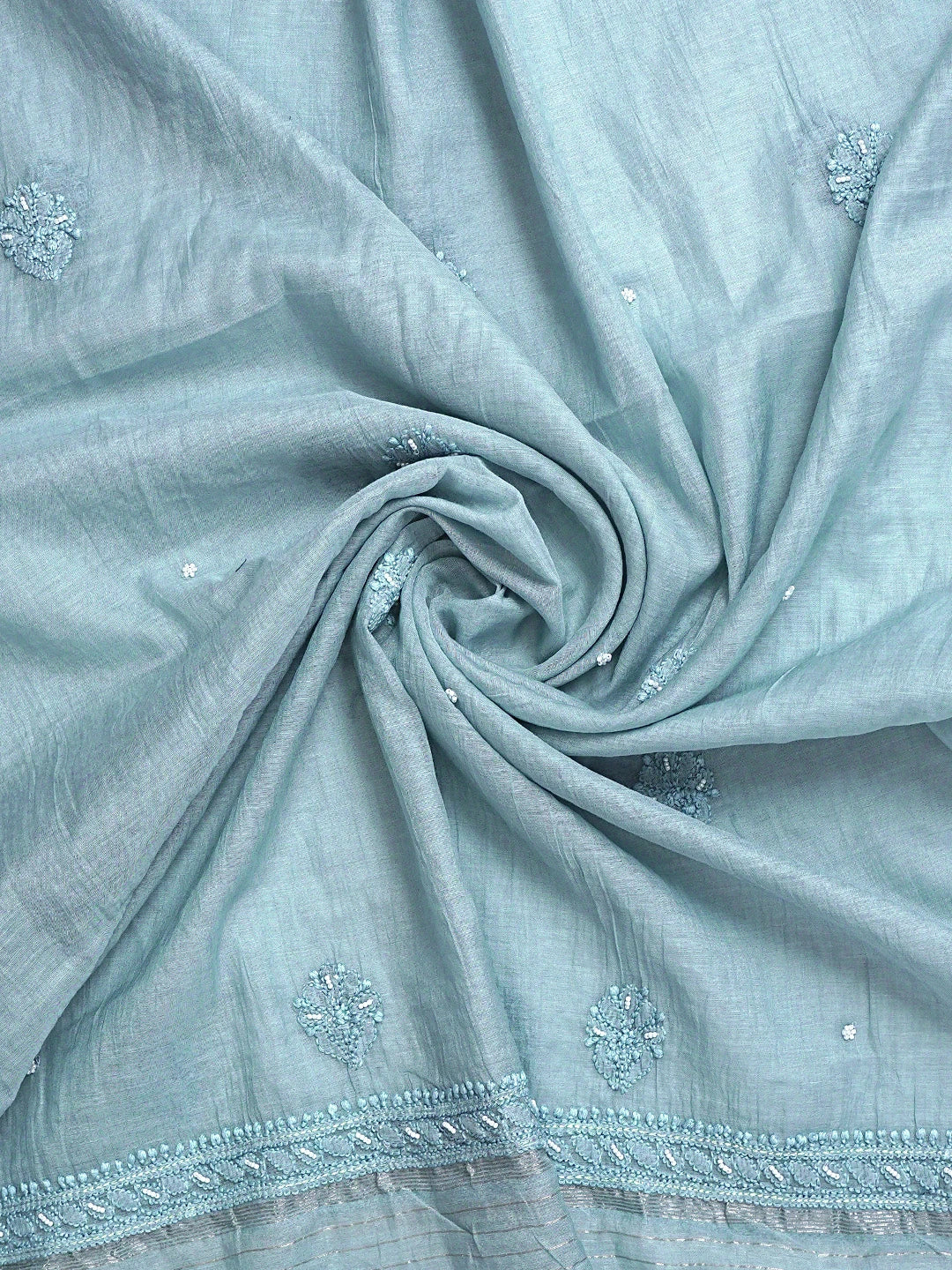Ada Hand Embroidered Grey Chanderi Lucknowi Chikankari Unstitched Suit Piece With Pearl Work 01A937514