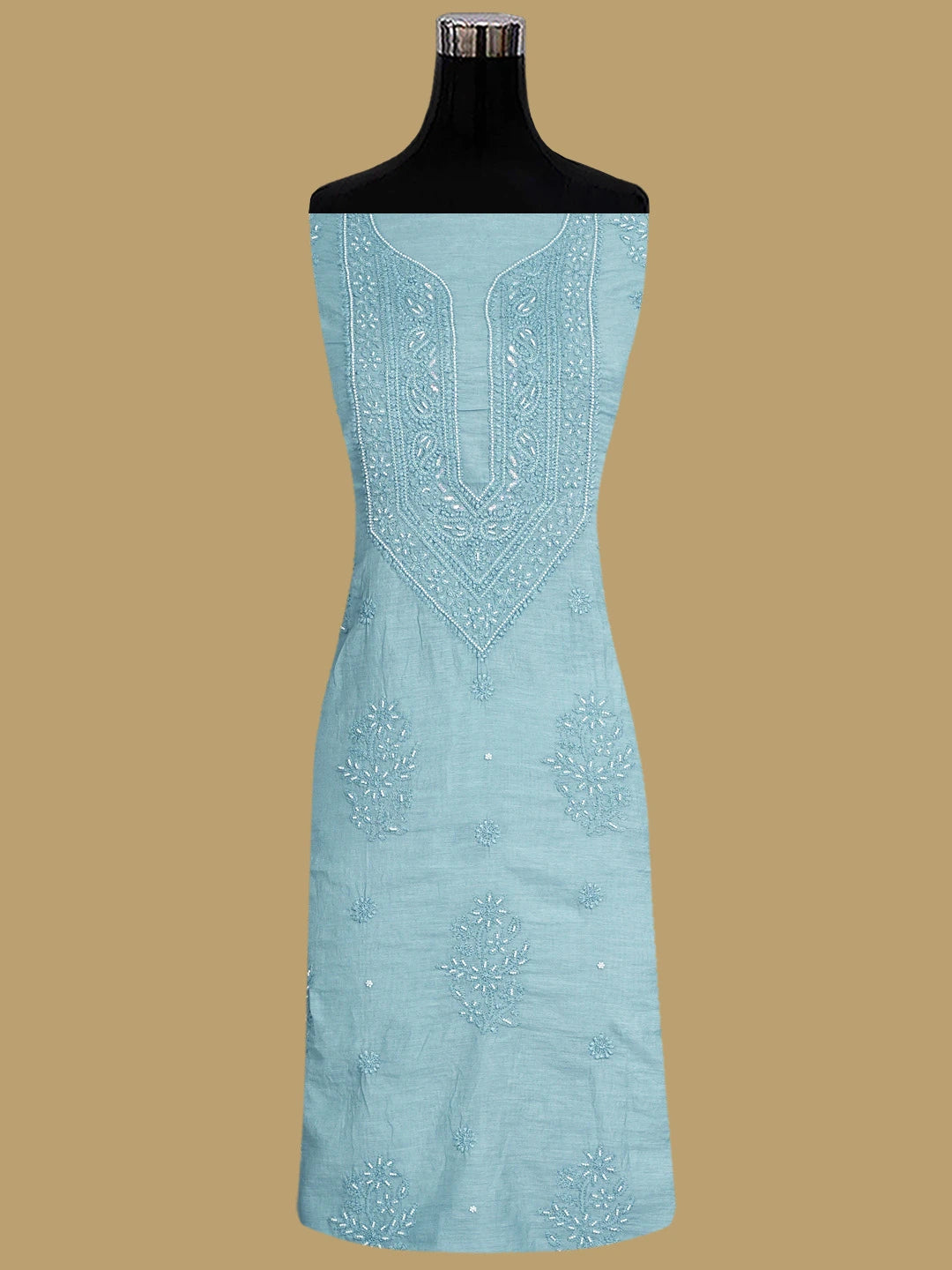 Ada Hand Embroidered Grey Chanderi Lucknowi Chikankari Unstitched Suit Piece With Pearl Work 01A937514